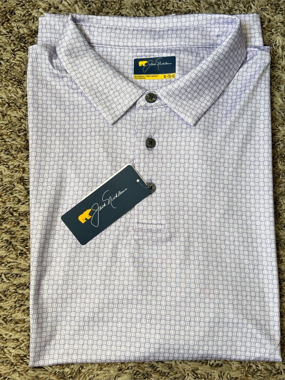 Jack Nicklaus Men’s Golf Polo Shirt Purple Print, Sand Verbena, XL, NWT